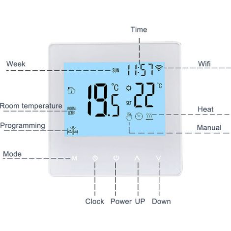 Termostato WiFi programable para calefacción por suelo radiante y agua caliente sanitaria – pantalla LCD, compatible con Tuya, 3 A, montaje en pared