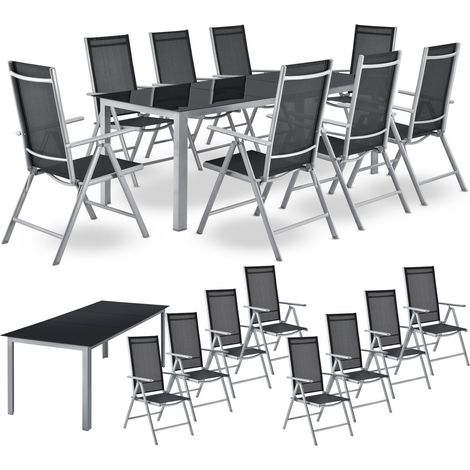 Juskys Aluminium Gartengarnitur Milano - Gartenmöbel Set mit Tisch und 8 Stühlen – Silber-Grau mit schwarzer Kunstfaser - Alu Sitzgruppe Balkonmöbel (1/5)