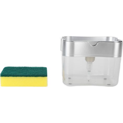 Dispensador portátil de jabón líquido con esponja – Dispensador manual para fregadero de cocina – ABS resistente – 213 g – Plateado (1/5)