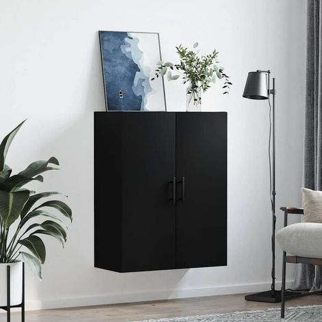 Étagère Murale de Rangement Noire 69,5 x 34 x 90 cm – Meuble Mural de Stockage avec Portes, Armoire Suspendue pour Salon, Cuisine ou Salle de Bain (1/5)