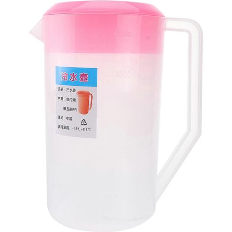 Bouilloire doseuse avec graduation, récipient de stockage de boissons avec couvercle, pichet à jus en plastique résistant à la chaleur et à l'eau froide (2500 ml rose)-24.00X13.00X13.00CM-Pink (1/4)