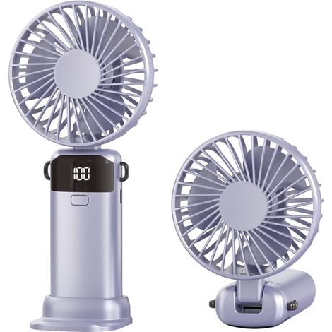 Mini ventilateur portable 3 en 1 pour le cou, le bureau, la main, rechargeable par USB-C avec 5 vitesses jusqu'à 10 h, écran LED, ventilateur de bureau pliable pour voyage, déplacement, bureau (1/5)