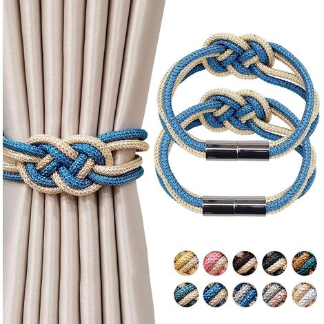 Lot de 2 embrasses de Rideaux magnétiques de Style Nordique embrasses décoratives en Corde tissée pour Rideaux de fenêtre de Maison et de Bureau (Bleu et Beige) (1/5)