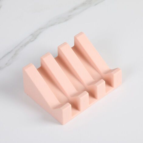 royaluxe-Porte Savon - Porte-Savon Silicone Moderne - Anti-Rouille - Surface Inclinée avec Évacuation d'eau pour Mieux Conserver Le Savon - rose - 9.5 × 7 cm (1/5)