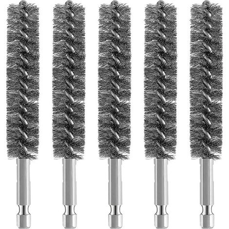 Brosse à trous en acier inoxydable pour perceuse électrique, brosse de nettoyage, brosse en acier inoxydable, avec poignée hexagonale (1/5)