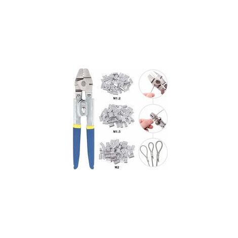 Pince à sertir cosse, Outil de sertissage pour câble métallique jusqu'à 2,2 mm avec 150 manchons de sertissage double barillet en aluminium de 3 tailles
