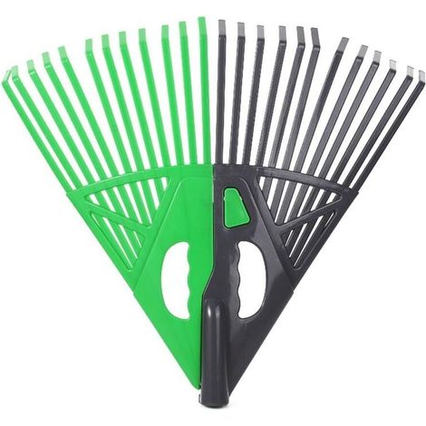 Grand râteau à gazon en éventail – Outil de jardin robuste en plastique avec poignée confortable – Nettoyage efficace des extérieurs pour usage domestique
