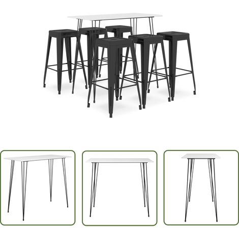 The Living Store 7-tlg. Bar-Set Weiß und Schwarz - Bar Set - Bartisch - Barhocker - Küchenstuhl - Wohnzimmermöbel (1/5)