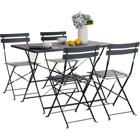 Set Koby Double Salotto Con Tavolo E 4 Sedie Pieghevoli In Metallo Antracite (1/5)