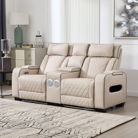 CAPRI ELECTRIC AIR LEATHER RECLINER CHAIR 2 Seater (BEIGE) (1/5)