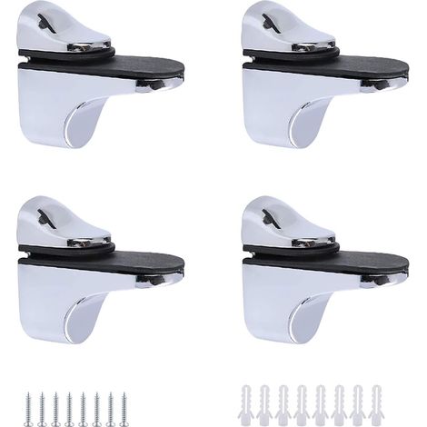 Juego de 4 soportes para estantes de vidrio, clips de vidrio ajustables fabricados en aleación de zinc macizo, clips de pared de acero cromado, adecua (1/5)