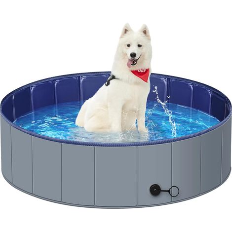 Grande piscine pour chiens, piscine pour enfants, plastique dur, piscine pour chiens portable, baignoire pliable, antidérapante (gris foncé, - 82 cm x 30 cm) (1/5)
