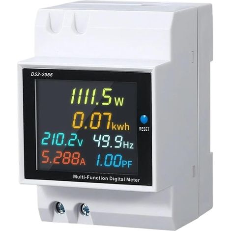 Compteur électrique monophasé, 40-300 V, 45-65 Hz, 45 000 W, affichage en temps réel de la tension, de la puissance et de la fréquence, écran HD, installation facile, compact, 80 x 54 x 48 mm, blanc (1/5)