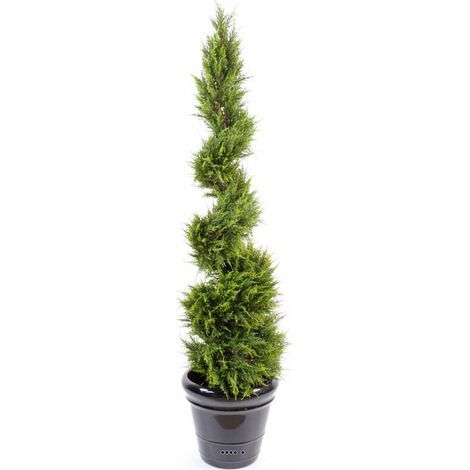 Cypres Juniperus artificiel en pot sur tronc en spirale fine H 160 cm - dimhaut: H 160 cm