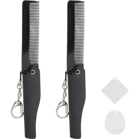 Ensemble peigne pliant de poche pour homme, peigne à barbe et petit miroir porte-clés en acrylique, pour un transport facile en toutes circonstances. (1/5)