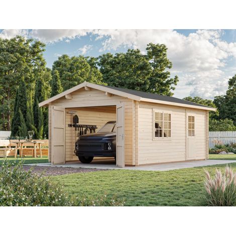 Garage en bois  Roger 19,0 m2 porte bois Naturel (1/5)