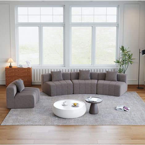 Canapé modulable courbé en chenille gris, 2 coussins, sans montage pour salon FloraGrace (1/5)