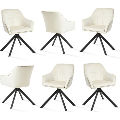 Goeurvant Sedie Girevole Moderna con Cuscino Doppio Spesso, Schienale Ampio e Braccioli Ergonomici - Set di 6 - Bianco panna (1/5)