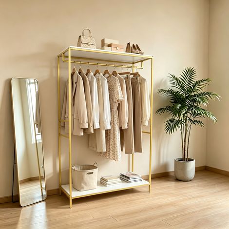 Portant à vêtements en métal avec support inférieur pour manteaux, jupes, chemises et pulls Doré 190 cm (1/5)