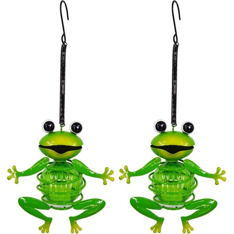 Lot de 2 Suspensions Solaires Grenouille Déco en Fer Peint Vert pour Jardin et Balcon 20 cm IP44 - PANGIVO (1/5)