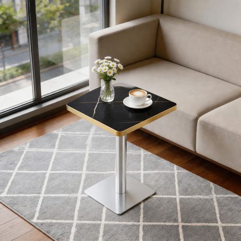 Quadratischer Esstisch 60 x 60 cm in Marmoroptik mit Metallgestell (1/5)