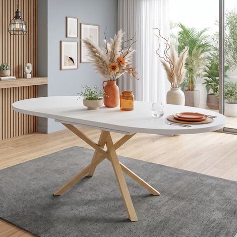 Table à manger extensible 140x100x76 cm en MDF blanc, pour 4-6 personnes, gain de place – MEUBLIV (1/5)