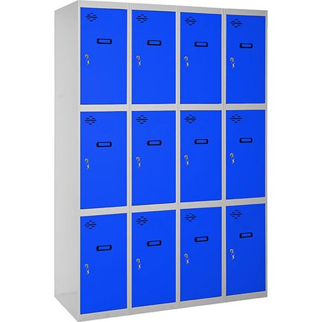 SimonRack Vestiaire Métallique 12 Porte, 4 Modules, 1800x1200x500 mm, Serrure à Clé et Aérations, Gris/Bleu Simonlocker (1/5)
