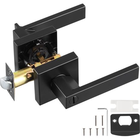 Poignées de Porte Intérieure 1 Paire, Poignée de Porte à Condamnation avec Béquille Réversible Droite-Gauche, Verrouillage sans Clé, Rotation 45° pour Ouvrir, Salle de Bains Toilette, Noir (1/5)
