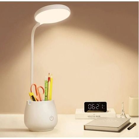 Lampada da scrivania per casa/ufficio/dormitorio, piccola lampada da scrivania a LED ricaricabile con portapenne/telefono, piccola lampada da scrivania per la cura degli occhi, 3 modalità di illuminaz (1/4)