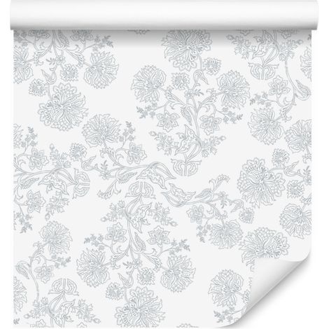 Papier peint Fleurs blanches et blanches, formes douces pour le salon et la chambre 50x1000 cm (1/5)