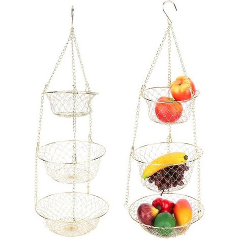 Paniers suspendus de fruits Panier à Fruits Suspendu à 3 Niveaux, Organisateur de Rangement Multifonction meuble bac (1/4)
