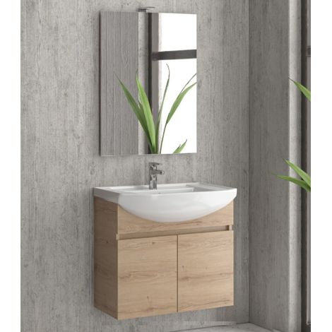 Mobile bagno sospeso 65cm con 2 porte e specchio filo lucido ''New Bianna'' elvezia