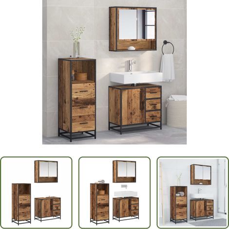 vidaXL Meuble miroir -  Ensemble de mobilier de salle de bain 3 pcs Bois Ancien (1/5)