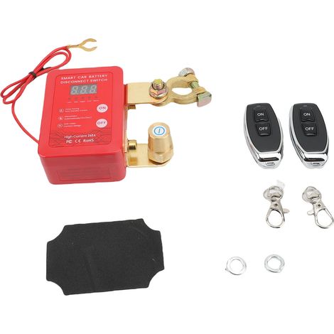 Interruttore di isolamento con telecomando wireless, display a LED, disconnettore batteria per barche, camper, rosso. (1/2)