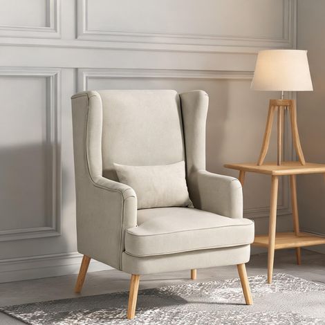 Fauteuil beige en rubberwood 77 x 77 x 110 cm (1/5)