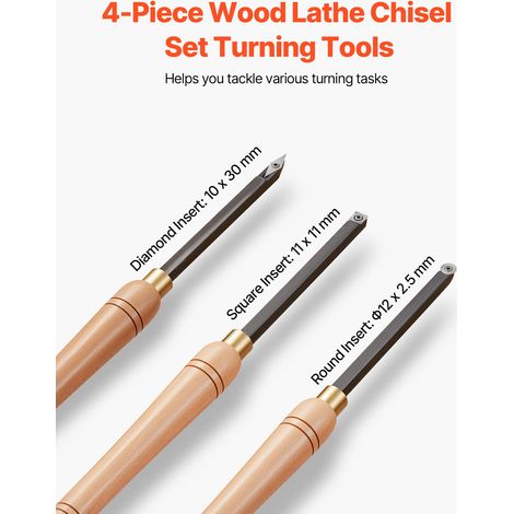 Outils Tournage pour Tour à Bois, 4 PCS, Ciseaux à Bois avec Fraises en Carbure Ronds et Carrés Diamantés, Coffret de Rangement, Ma… (1/5)