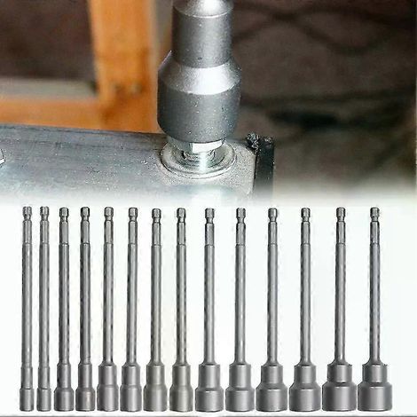 Douille hexagonale de 150 mm avec rallonge pour perceuse et visseuse à percussion, longueur 150 mm, diamètres 6 à 19 mm. (1/5)