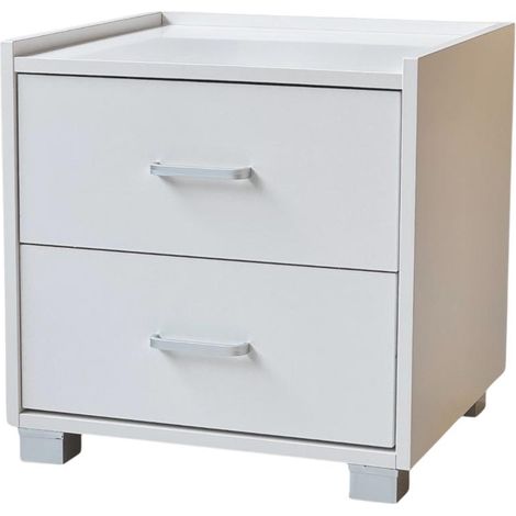 Comodino in Legno Melaminico con 2 Cassetti colore Bianco 43x40x43H cm 121B (1/5)