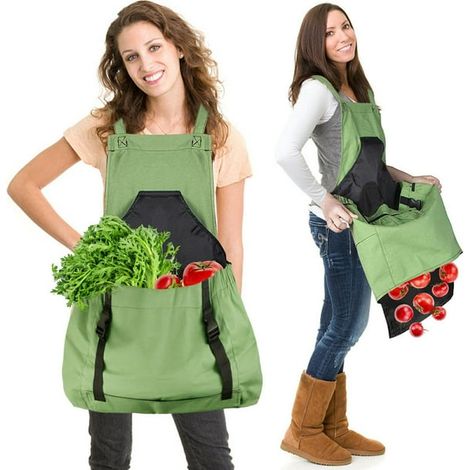 Tablier de récolte vert, sac en toile pour cueillette de fruits - Grand volume, tablier ajustable avec ouverture inférieure et doubles pinces pour jardiniers (1/5)