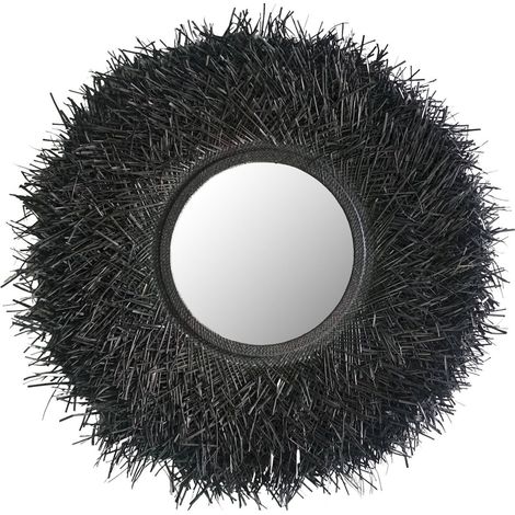 miroir mural décoratif noir en fibre de pandan élégant - noir profond naturel (1/3)