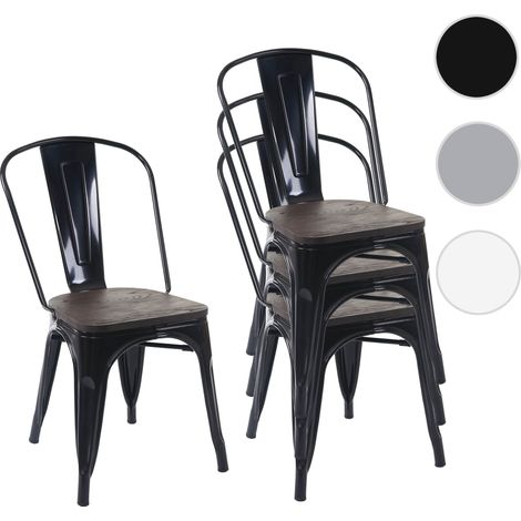 4x chaise de bistro HWC-A73, avec siège en bois, chaise empilable, métal, design industriel - noir (1/2)