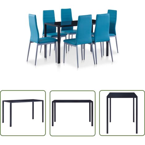 The Living Store 7-tlg. Essgruppe Blau - Esstisch - Essgruppe - Moderner Esstisch - Glastisch - Metallgestell (1/5)