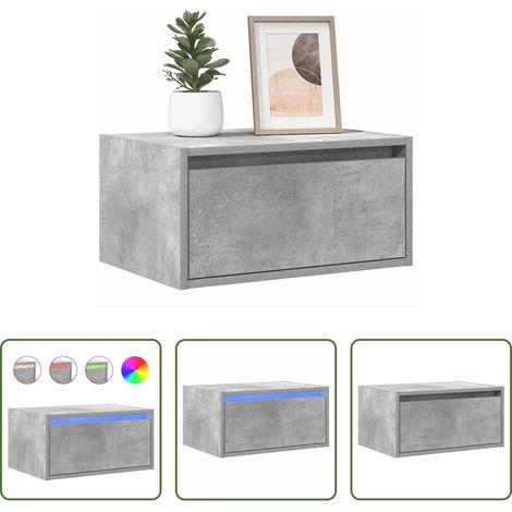 vidaXL Mesita de noche de pared con luces LED gris hormigón (1/5)