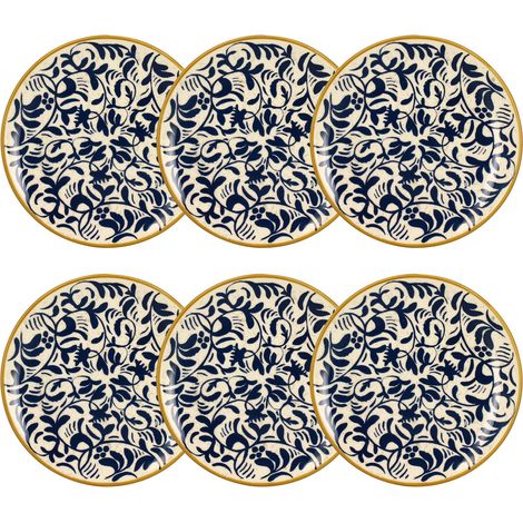 Lot de 6 assiettes à dessert à motif en grès 19cm, HERACLEE