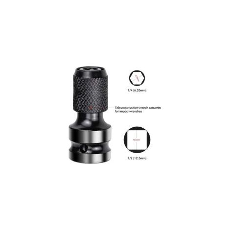 Adaptadores de 2 piezas de cuadrado de 1/2" a vaso de 1/4", adaptador para llave de impacto, convertidor de liberación rápida para llave de carraca de impacto y portapuntas de destornillador - Crezuo