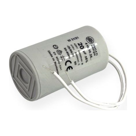 Ducati Energia – Condensateur permanent 20µF à fils – Ø40x70mm – Pour moteur monophasé et pompe à eau – Homologué VDE EN60252-1
