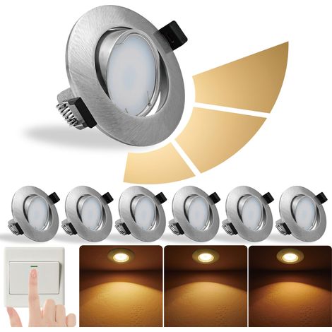 Spots Encastrables LED Blanc Chaud 3000K 10W, Lot de 6, Niveaux Dimmables 3, Spot de Plafond Pivotant en Aluminium Nickel Brossé, Comprend Ampoule GU10 et douille, PAR16 Sans Scintillement, IP44 (1/5)
