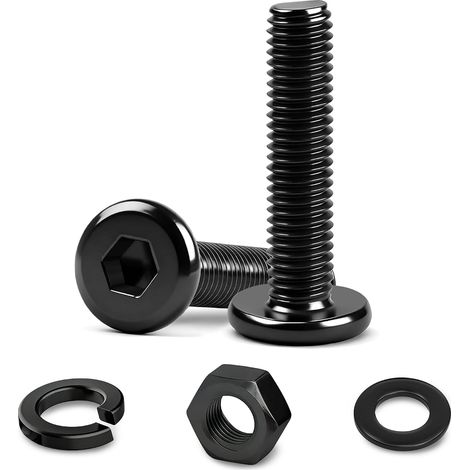 Lot de 25 vis à tête plate M5 x 45 mm en acier inoxydable à six pans creux Noir oxydé Vis de raccordement de meubles avec filetage complet et clé de serrage Éléments de connexion (1/5)