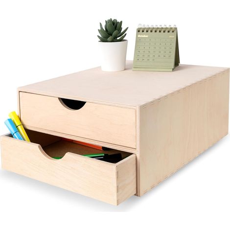 Petite Commode en Bois 2 Tiroirs - 33 x 25 x 13,5 cm (1/5)