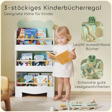 Étagère enfant 3 étagères ours pour livres et jouets chambre, 55x15x110 cm, vert (1/4)